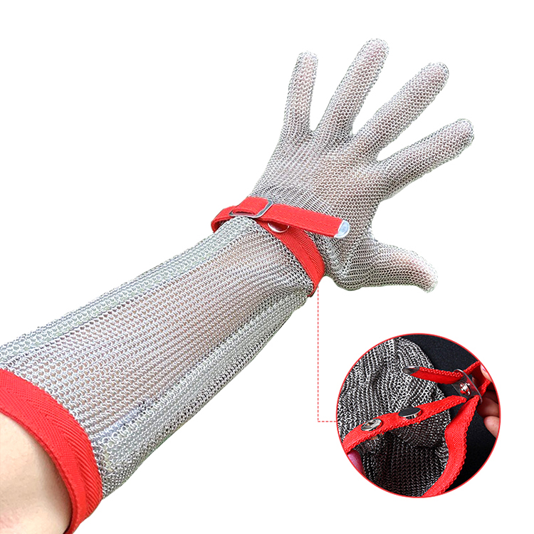 Stainless steel ring mesh glove with long cuff